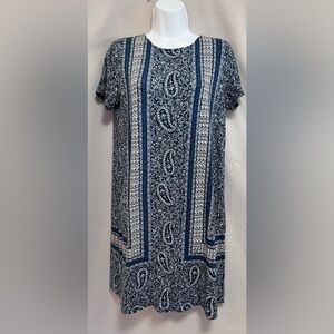 J Jill Dress Womens Small Petite Blue Floral‎ Short Sleeve Round Neck Stretchy